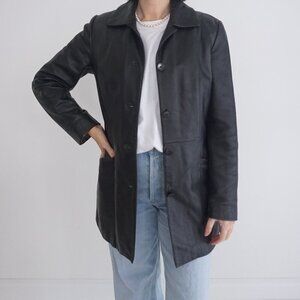 Vintage Danier Black Leather With Removable Plaid Liner Button Blazer Jacket XS